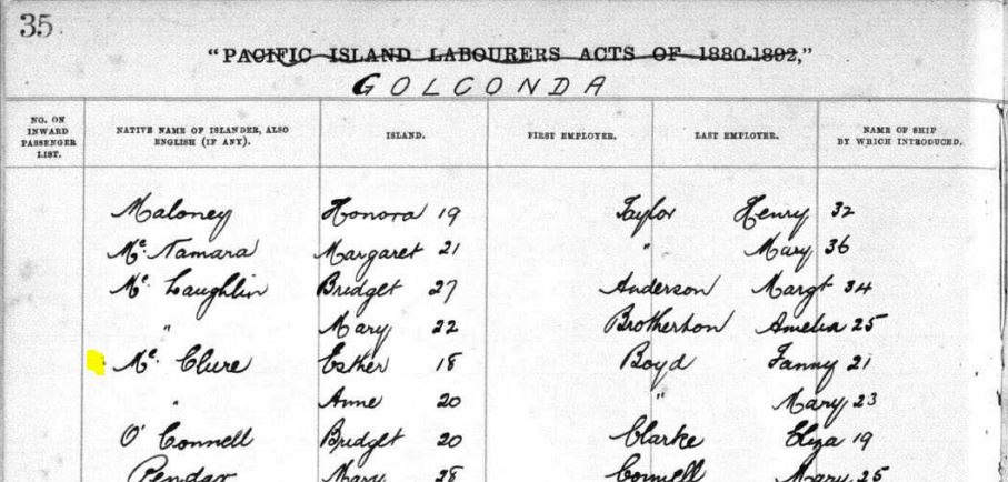 Assisted Immigration -1865 Golconda -Esther McClure