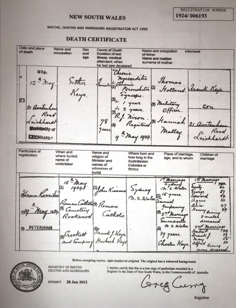 Death Certificate Esther Kee