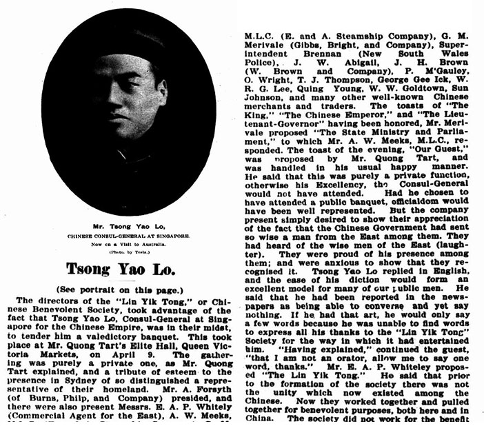 Tsong Yao Lo. (1902, April 19). Australian Town and Country Journal (Sydney, NSW : 1870 - 1919), p. 25. Retrieved April 12, 2026, from http://nla.gov.au/nla.news-article71522847